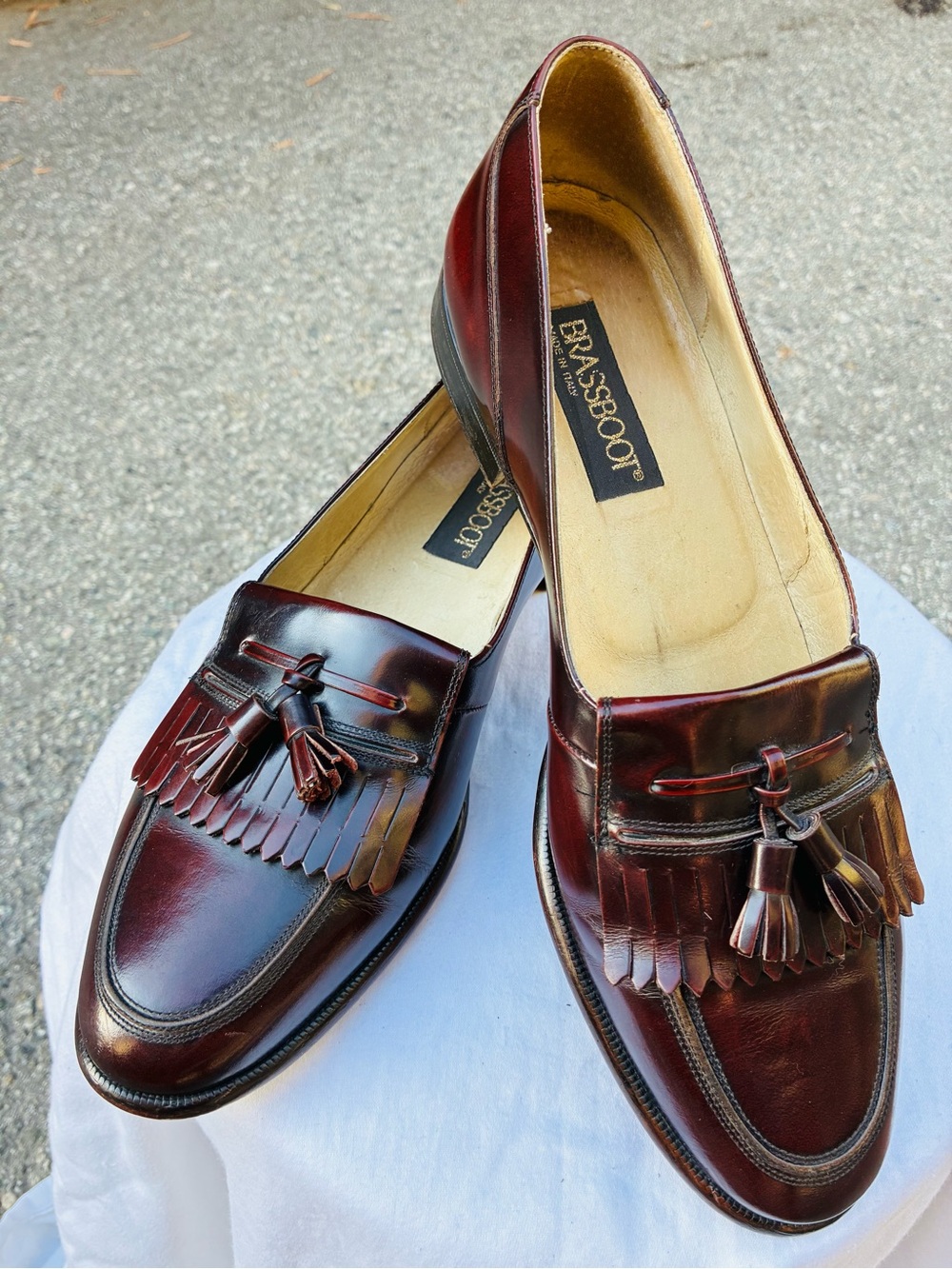 Brass Boot Oxblood  Fringe & Tassel Loafers, Size 10.5